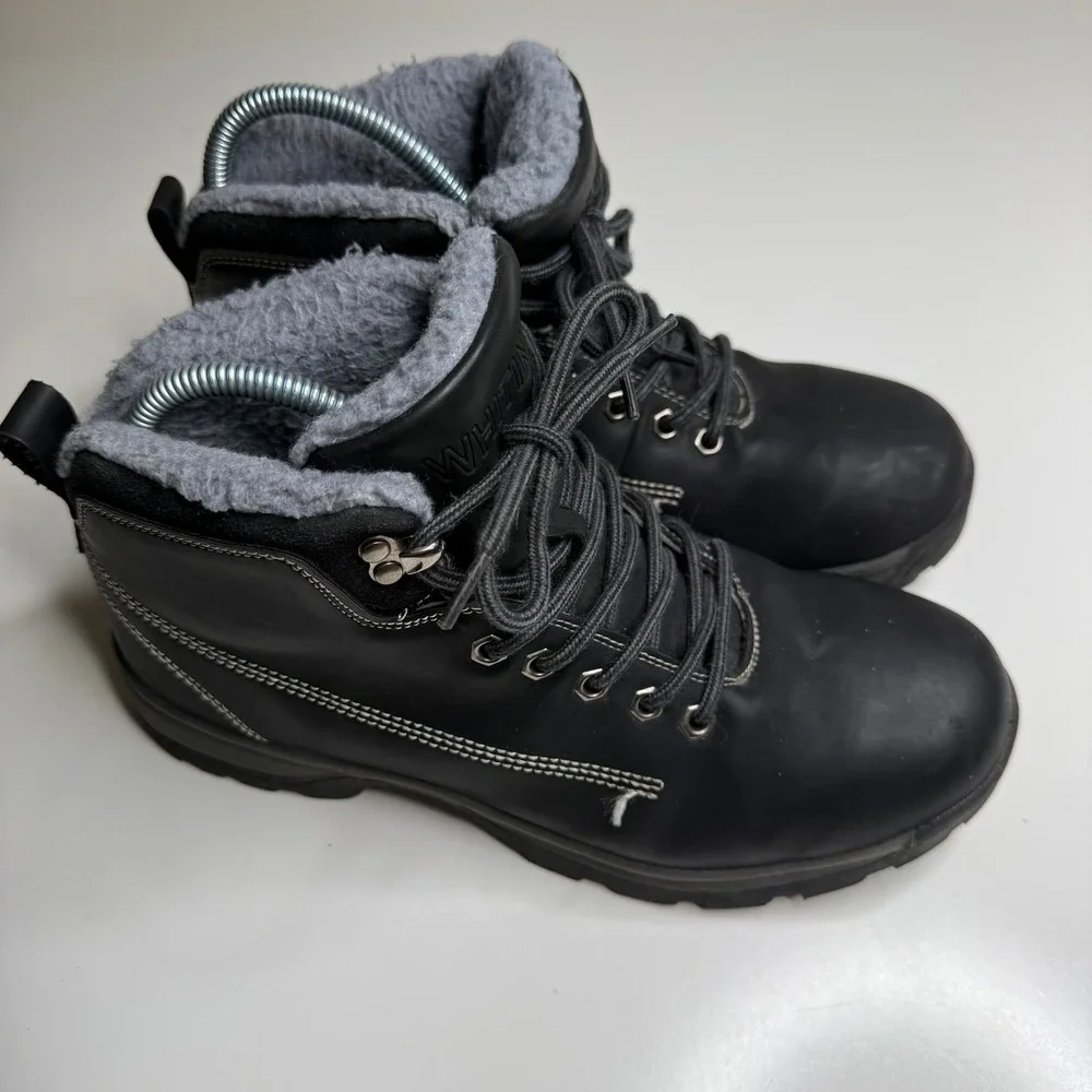 WHITIN Men's Black Faux Leather Winter‎ Boots Fur Lined Lace Warm Size 41 (US 8)